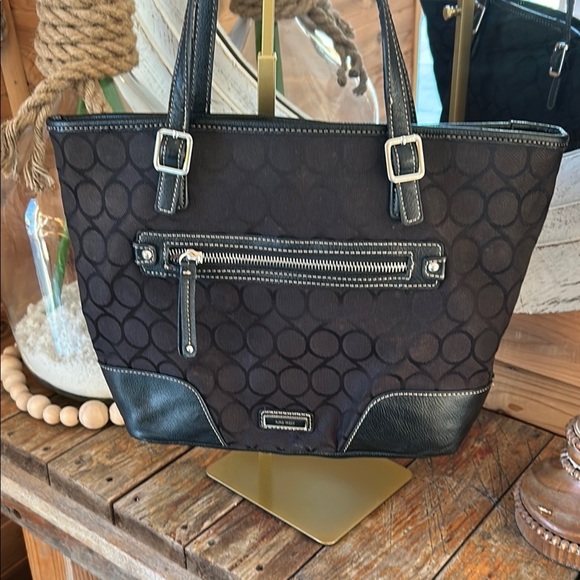 Nine West Black Signature Logo Zip-Top Tote Shoulder Bag - Picture 2 of 12